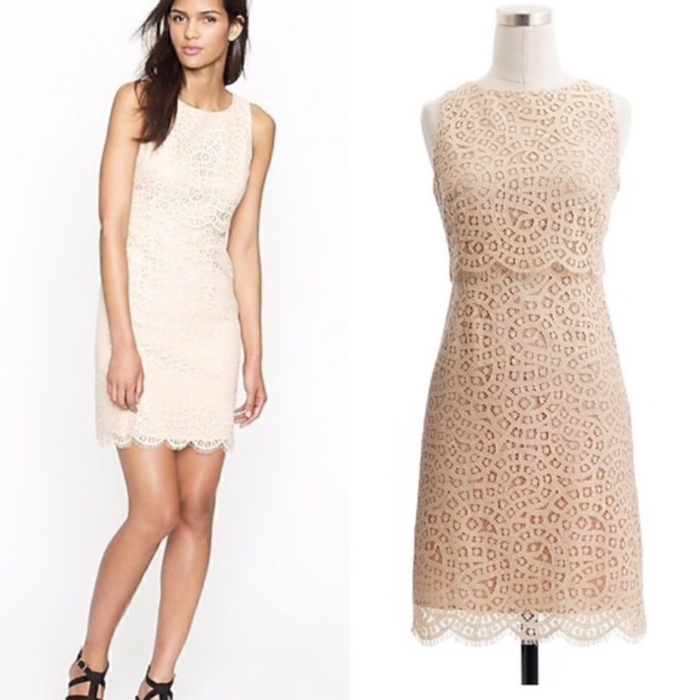 J. Crew Womens Size 4 Blush Pink Sleeveless Tiered Shift Dress in Teardrop Lace